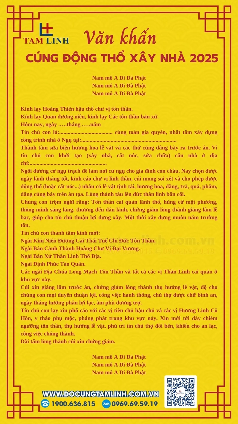 Bài văn khấn cúng động thổ xây nhà 2025