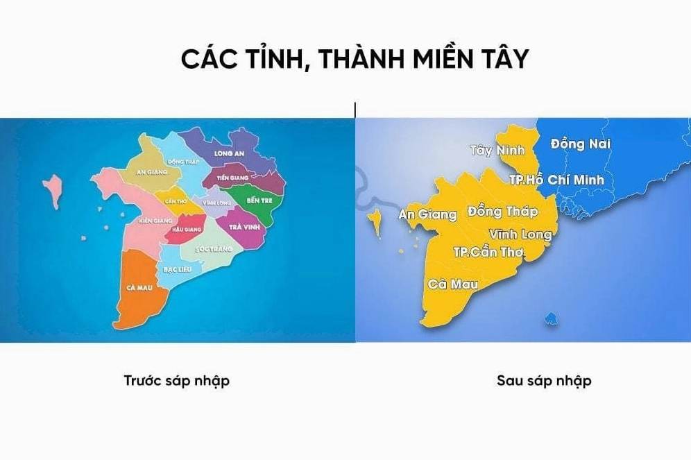 Bản đồ các tỉnh miền Tây sau khi sáp nhập