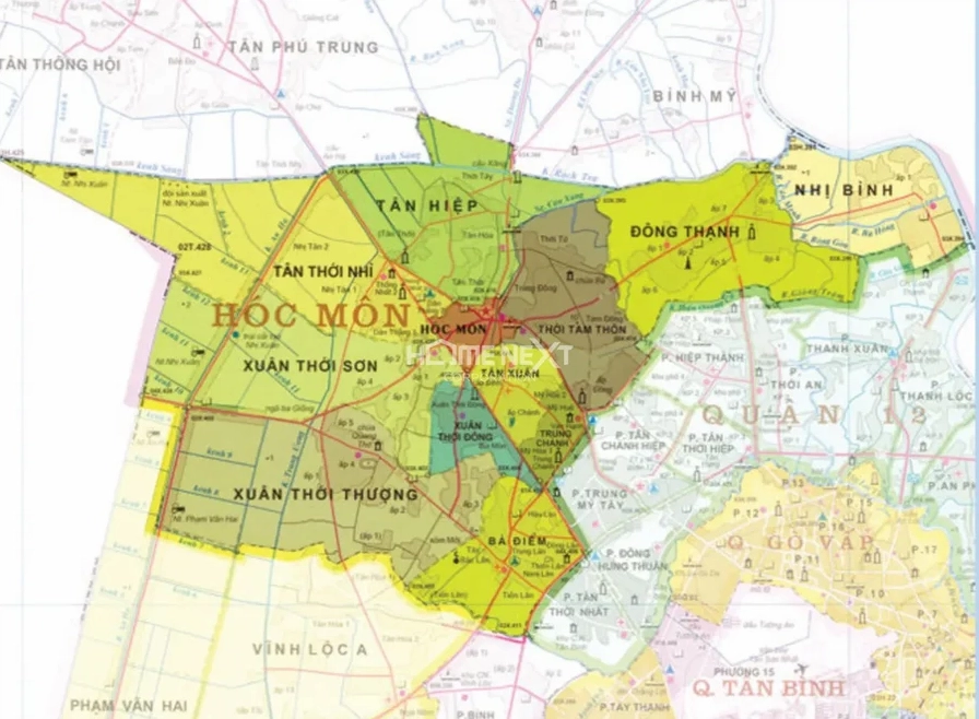 Bản đồ hành chính Huyện Hóc Môn TP.HCM phục vụ tra cứu địa chính