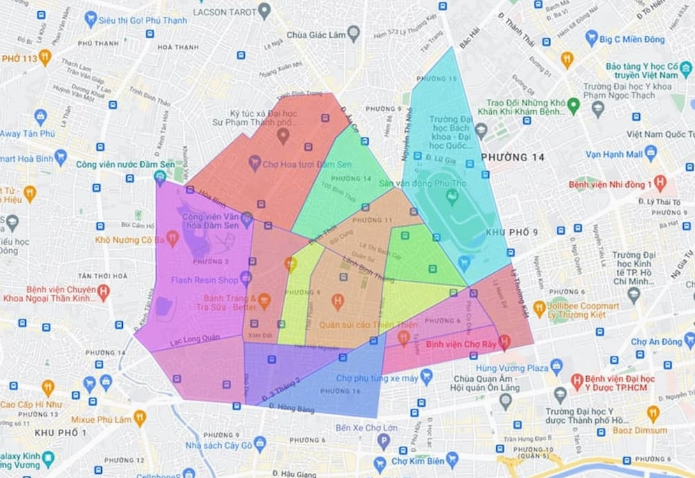Bản đồ hành chính Quận 11 thành phố Hồ Chí Minh