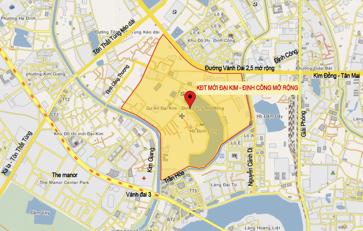 Bản đồ vị trí chiến lược của khu đô thị đại kim tại quận Hoàng Mai