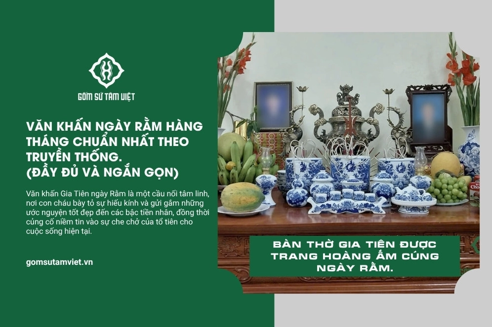 Bàn thờ gia tiên được trang hoàng ấm cúng ngày rằm.