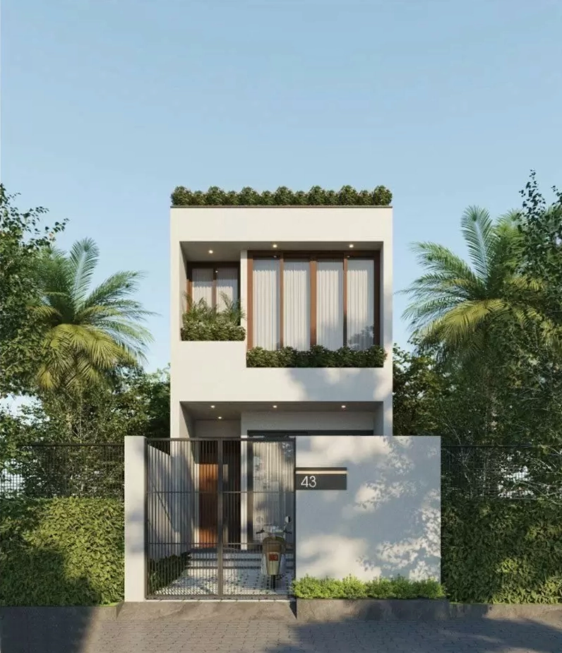 Bản vẽ mặt tiền nhà 1 trệt 1 lầu 3 phòng ngủ phong cách hiện đại tinh tế