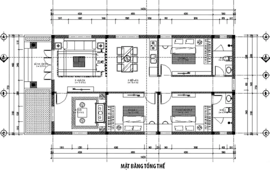 Bản vẽ thiết kế mặt bằng công năng nhà phố cấp 4 mặt tiền 6m được sắp xếp hợp lý