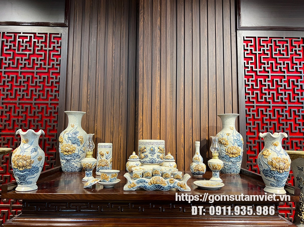 Bộ đồ thờ Bát Tràng men rạn TVR-12715702