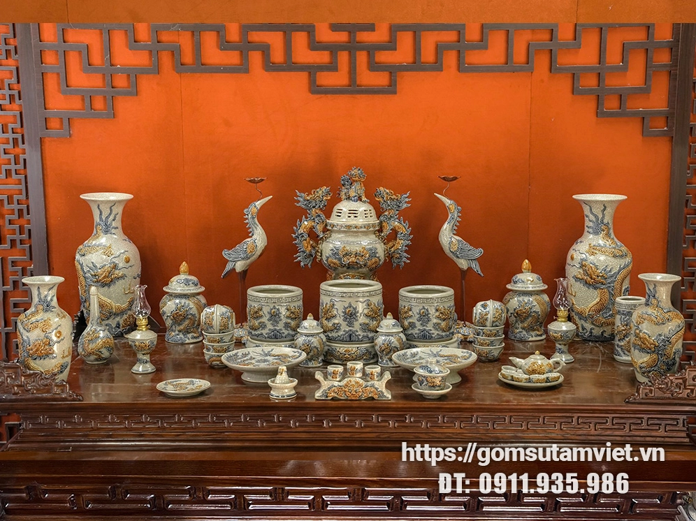 Bộ đồ thờ Bát Tràng men rạn TVR-19721707