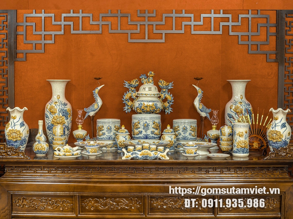 Bộ đồ thờ Bát Tràng men rạn TVR-19721708