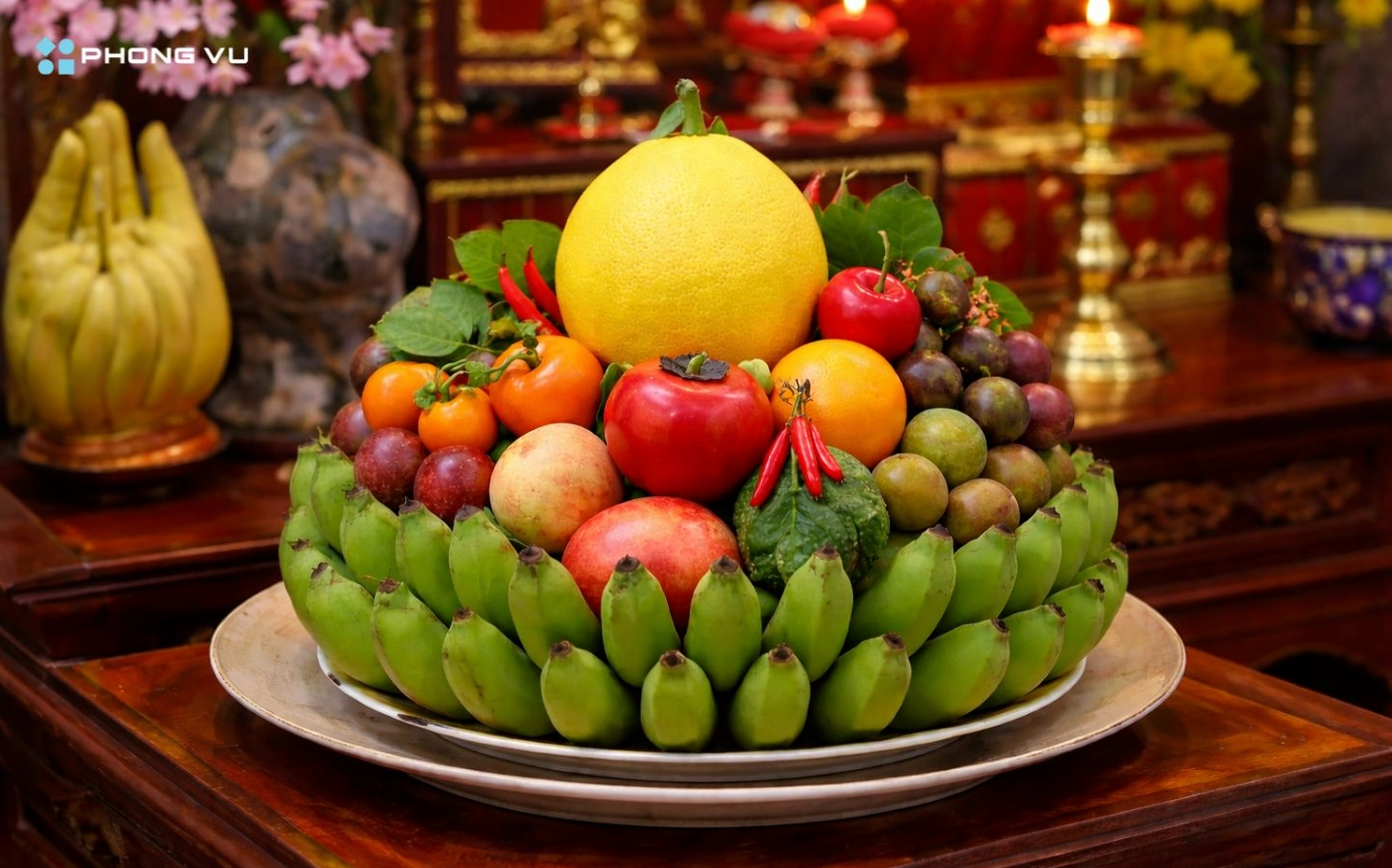 Cách bày mâm ngũ quả ngày Tết miền Bắc chú trọng sự hài hòa màu sắc