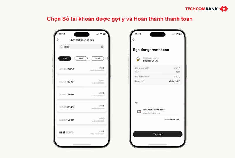 Chọn dãy số yêu thích và tiến hành thiết lập thanh toán
