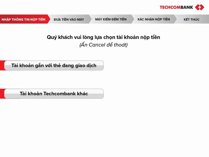 Chọn tài khoản cần nộp