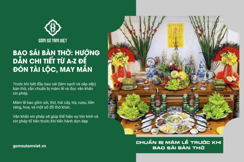 Chuẩn bị mâm lễ cúng trước khi bao sái bàn thờ