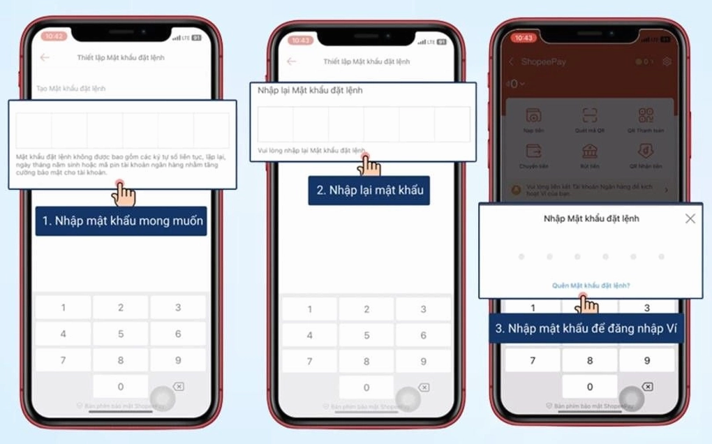 Đặt mật khẩu ShopeePay gồmsố để tăng cường bảo mật