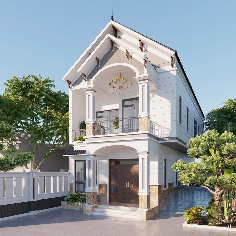 Điểm nhấn nằm ở hệ vòm mềm mại, cột trụ tinh giản và chi tiết phào chỉ vừa đủ, tạo cảm giác sang trọng nhưng không nặng nề