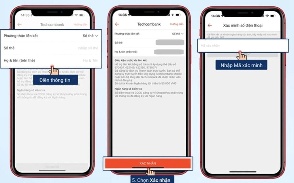 Điền thông tin thẻ ngân hàng và nhập mã xác thực OTP