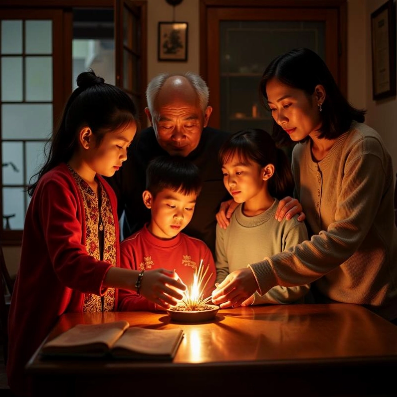 Gia đình thành tâm đọc văn khấn tảo mộ cuối năm tại phần mộ tổ tiên.