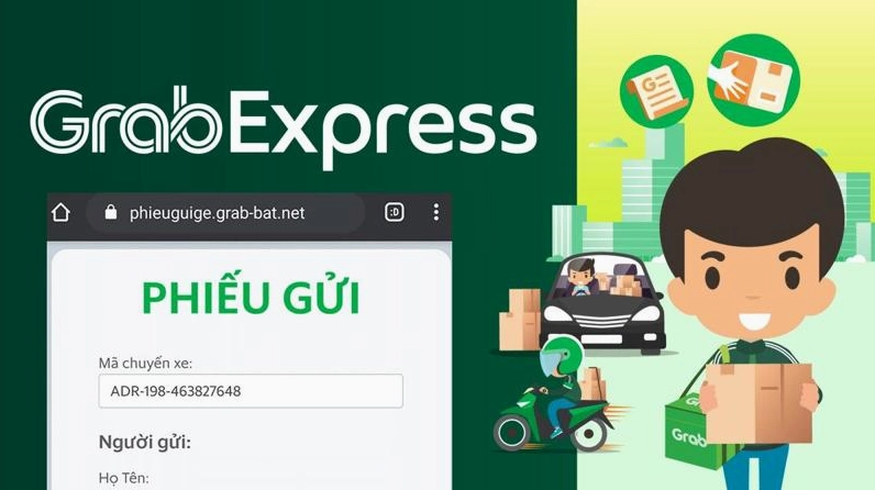 Giao diện chính của phiếu gửi điện tử Grab
