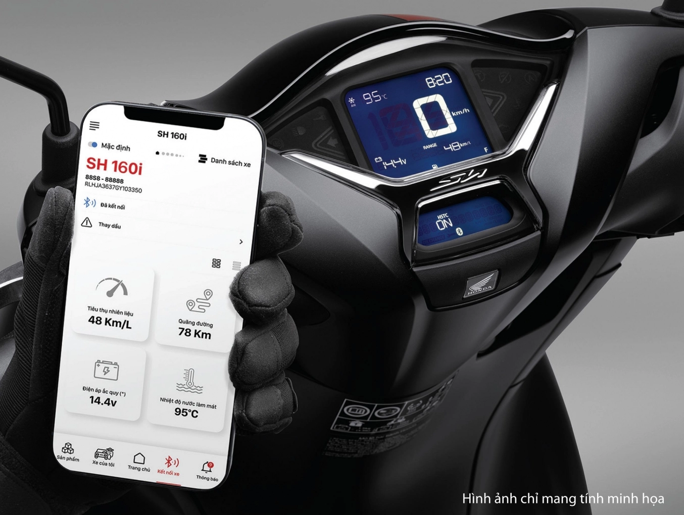 Honda SH 160i có tính năng kết nối điện thoại qua Bluetooth