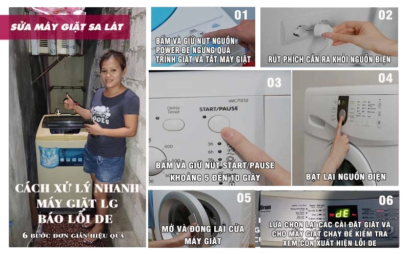 Kiểm tra nguyên nhân máy giặt LG báo lỗi dE từ công tắc cửa và chốt an toàn