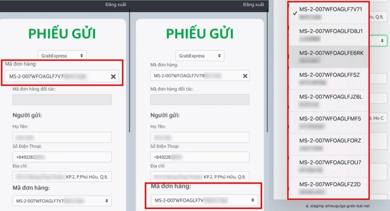 Kiểm tra thông tin chi tiết người gửi và người nhận trên phiếu gửi điện tử Grab