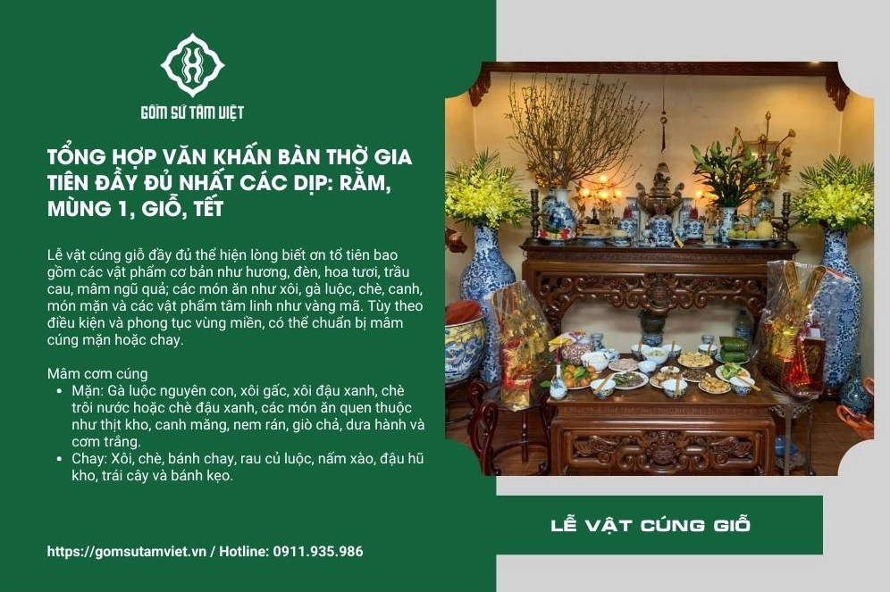 Lễ vật cúng giỗ đầy đủ, thể hiện lòng biết ơn tổ tiên