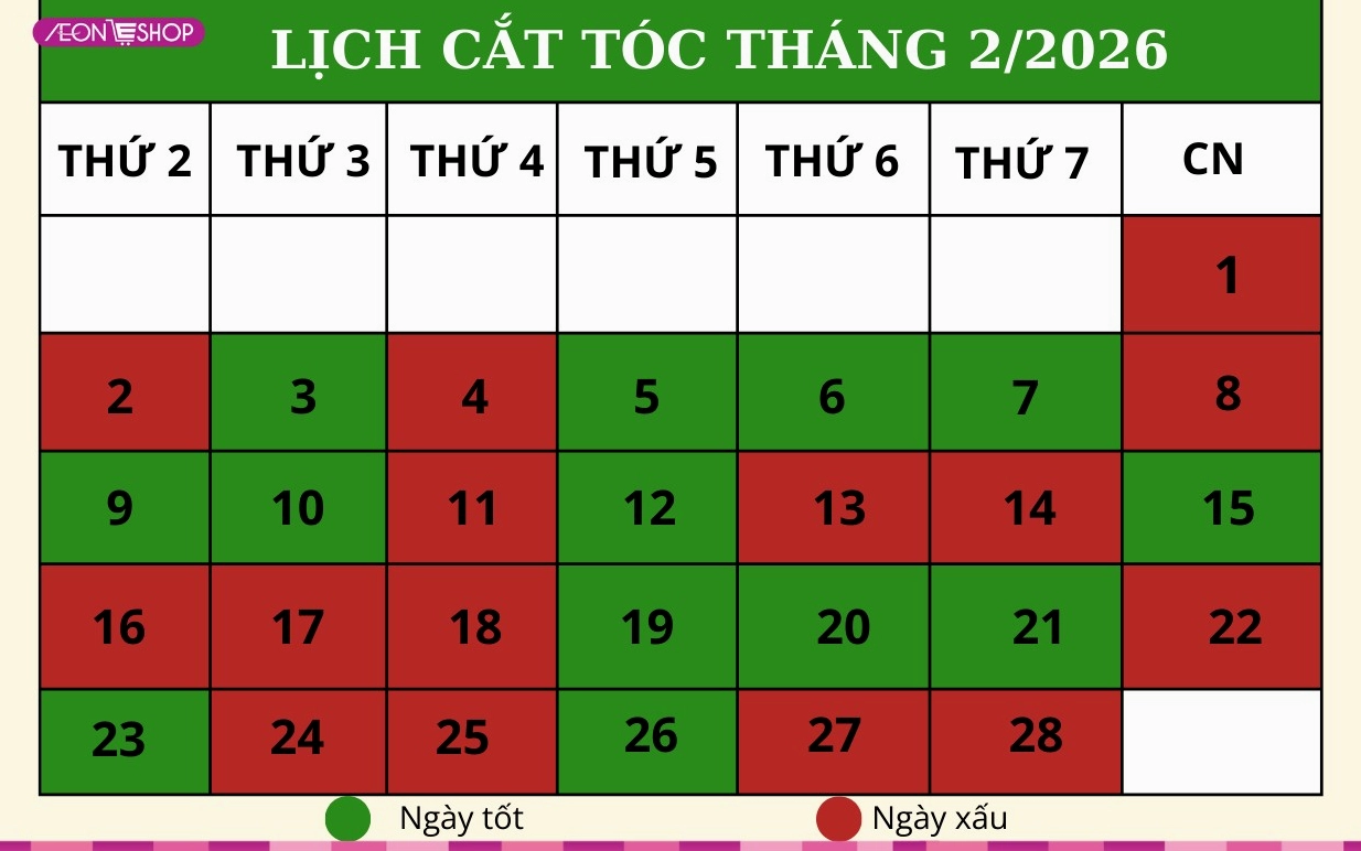 Lịch cắt tóc tháng 2/2026