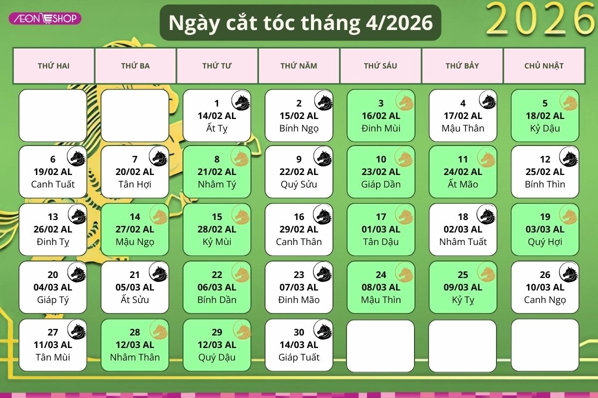 Lịch cắt tóc tháng 4 năm 2026 giúp đón vận may, rước tài lộc