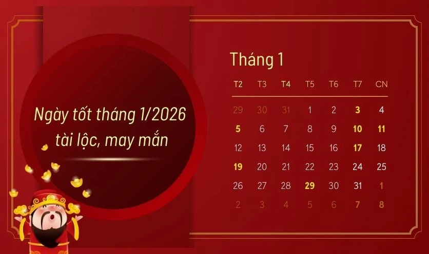 Lịch ngày tốt tháng 1 năm 2026