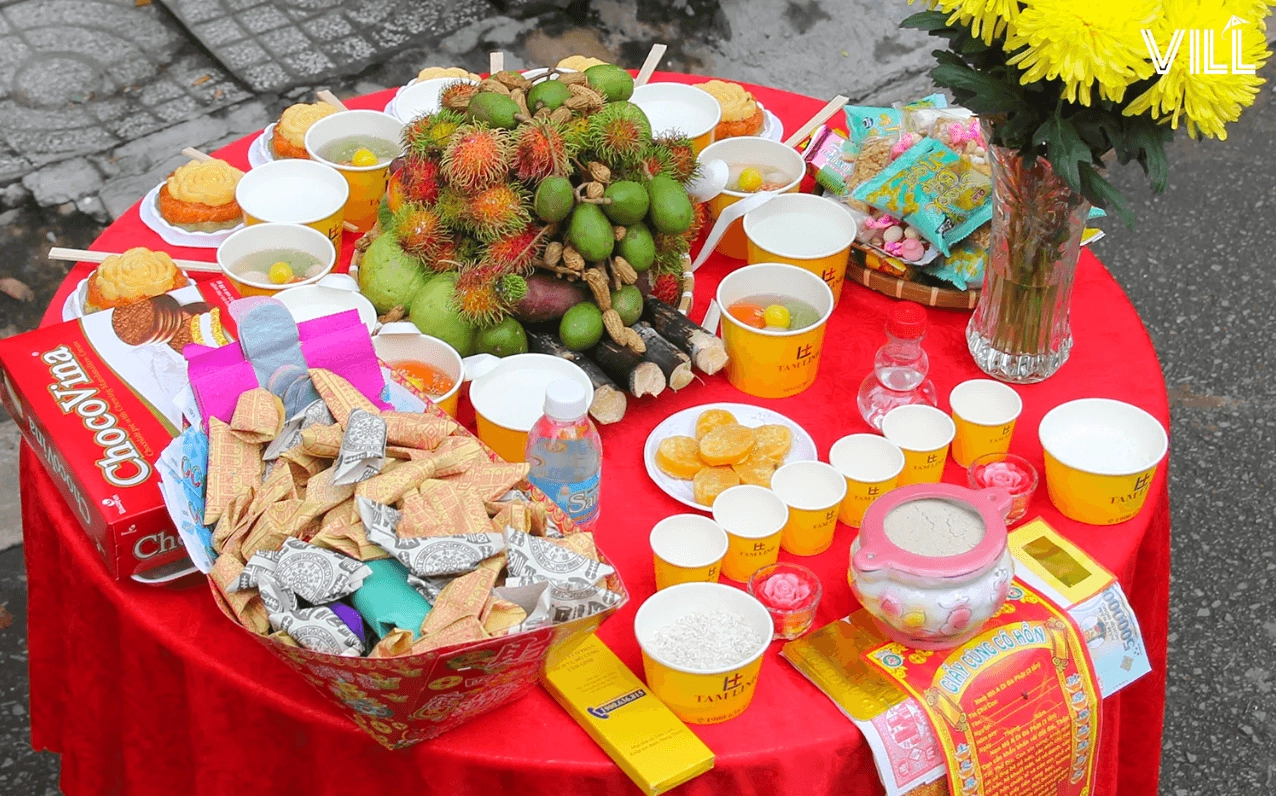 Mâm cúng chúng sinh thể hiện lòng thành của gia chủ