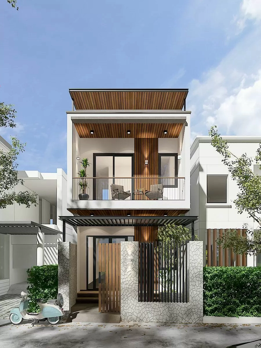 Mẫu nhà 1 trệt 1 lầu 4x20 hiện đại với thiết kế mặt tiền ấn tượng