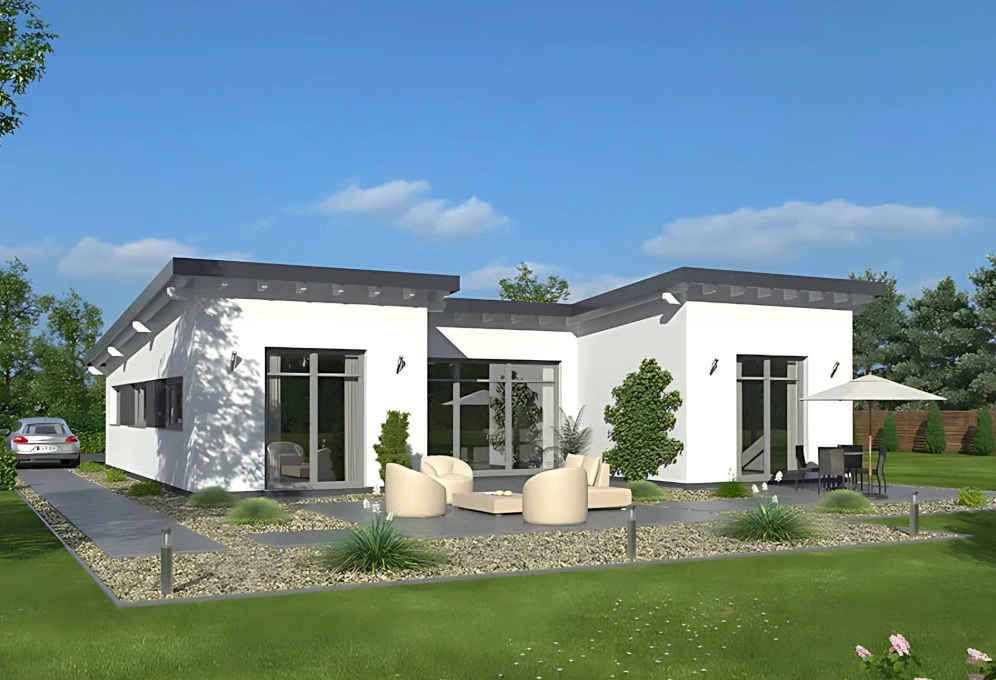 Mẫu nhà vườn cấp 4 mái bằng gây ấn tượng với khối hình hộp vuông vức