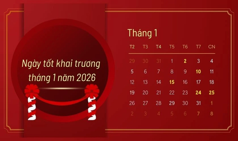 Ngày tốt khai trương tháng 1 năm 2026