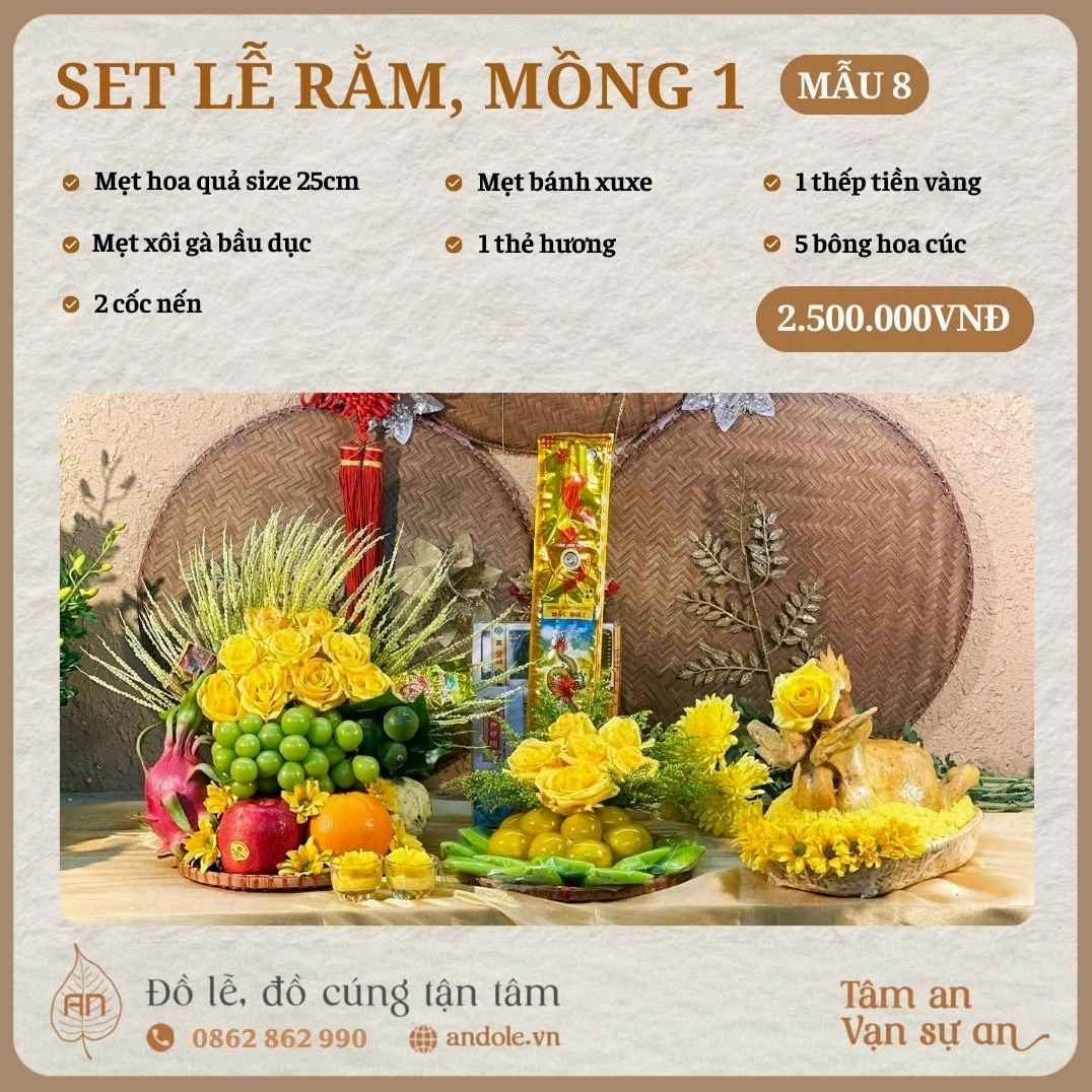 Set Lễ Rằm, Mồng 1 Mẫu 8 – Lễ Vật Tinh Tế Và Đầy Đủ.