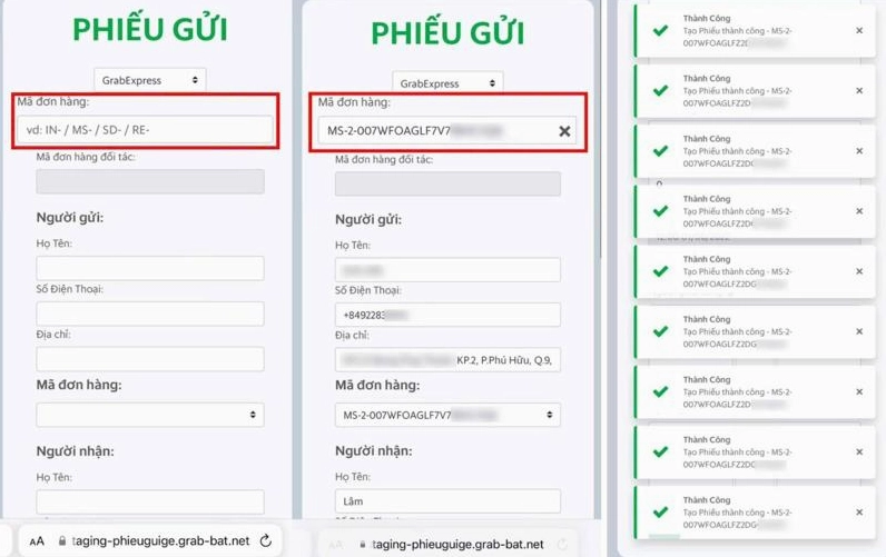 Thao tác sao chép mã gửi phiếu trên hệ thống điện tử