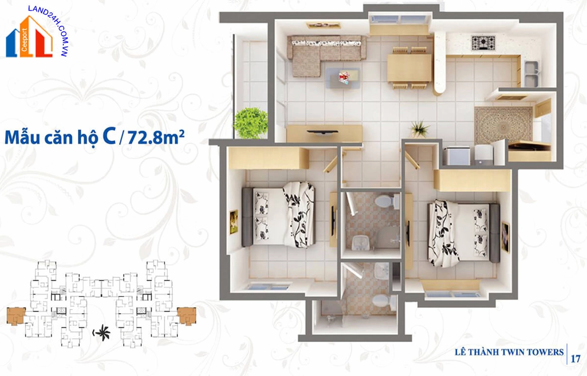 Thiết kế layout căn C CHUNG CƯ LÊ THÀNH MÃ LÒ