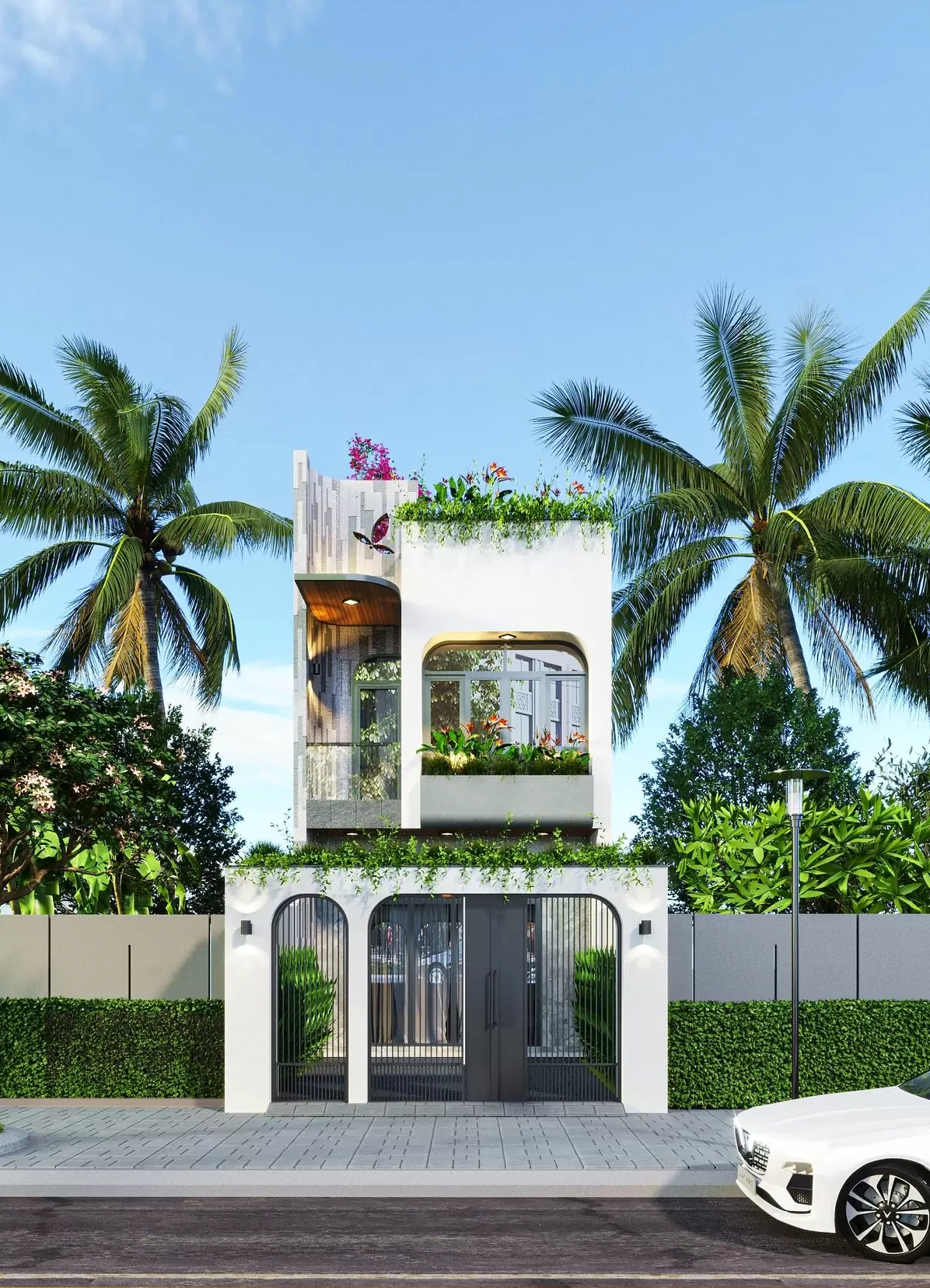 Thiết kế nhà 1 trệt 1 lầu 8x15 thoáng rộng sang trọng với hệ cửa kính lớn