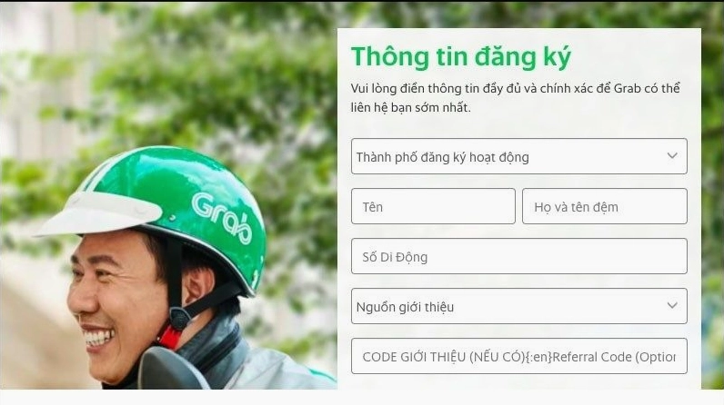 Thông tin đăng ký chạy Grab