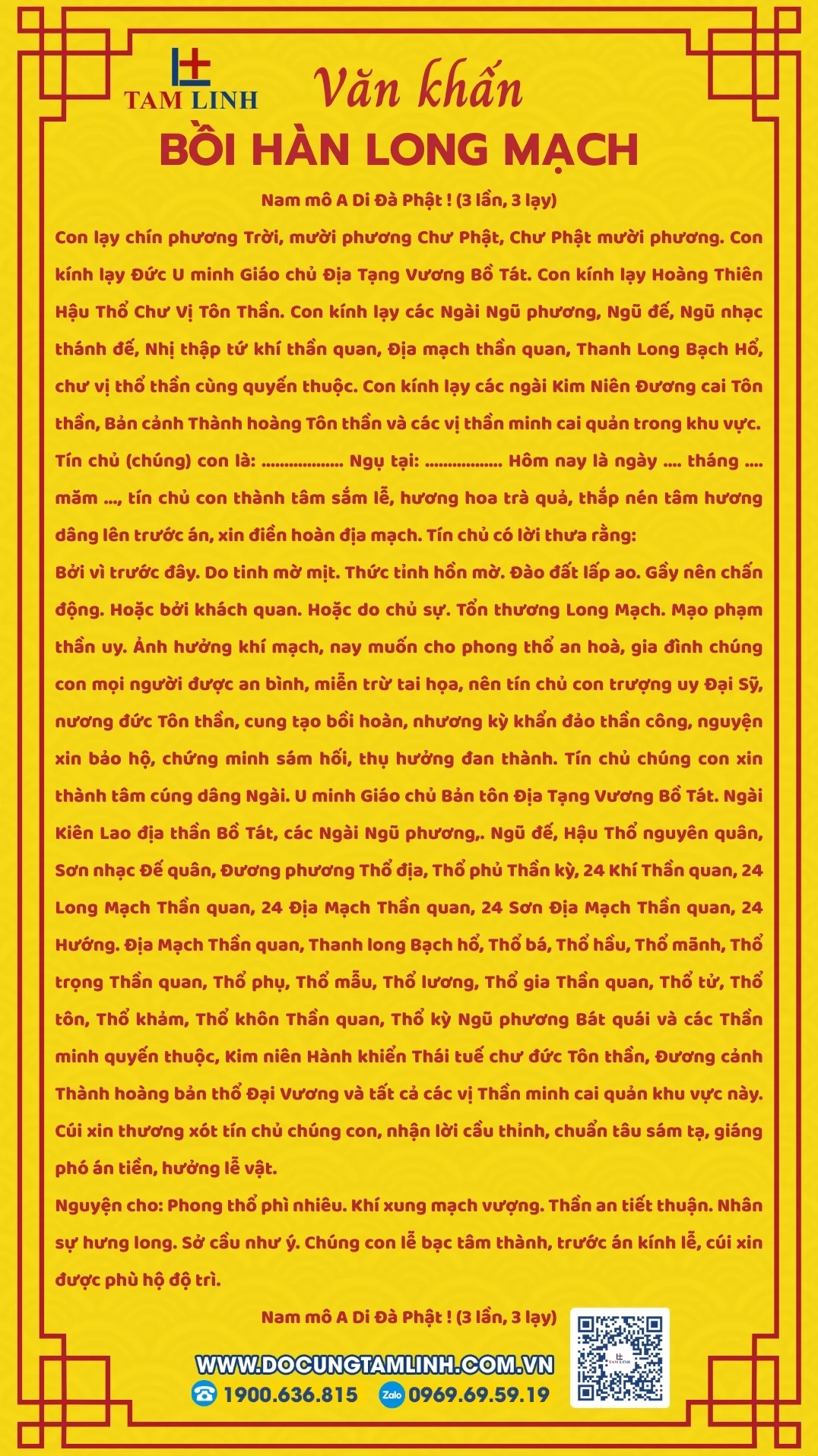 Văn khấn bồi hoàn long mạch