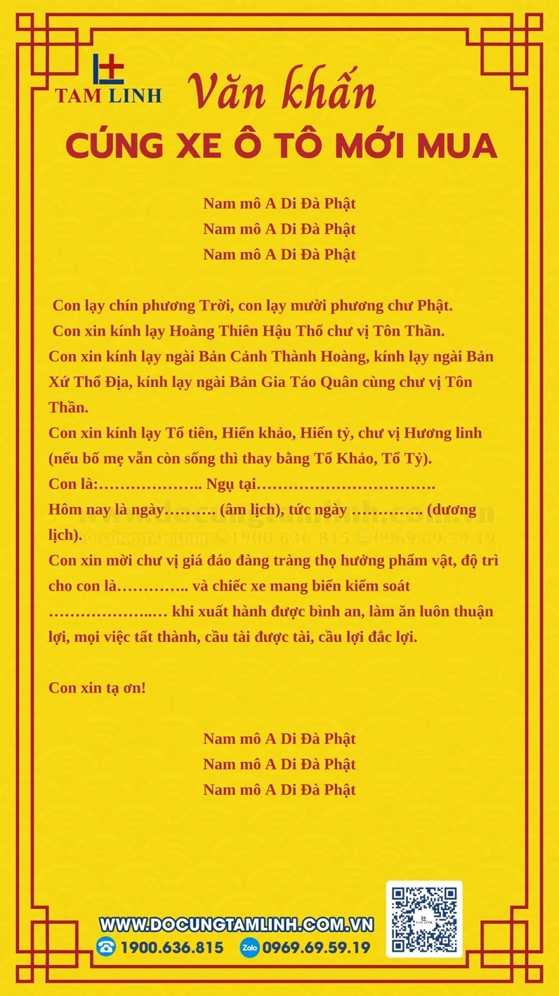 Văn khấn cúng xe ô tô mới mua