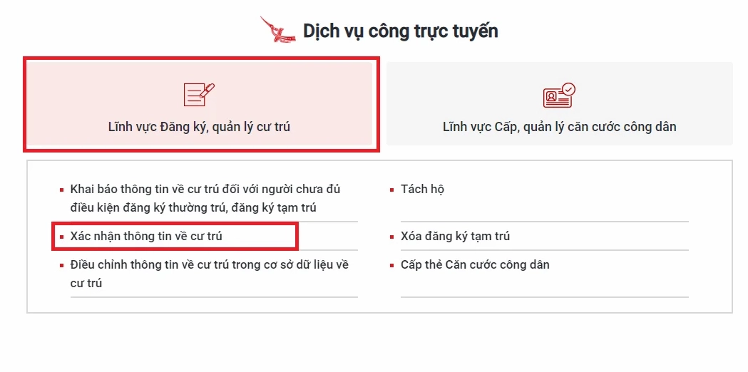 xác nhận thông tin cư trú trực tuyến