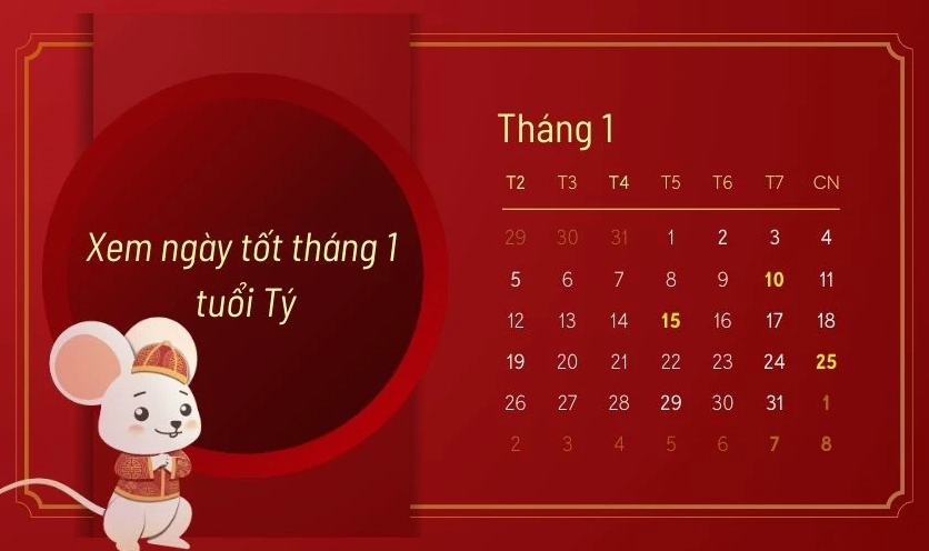 Xem ngày tốt tháng 1 năm 2026 tuổi Tý